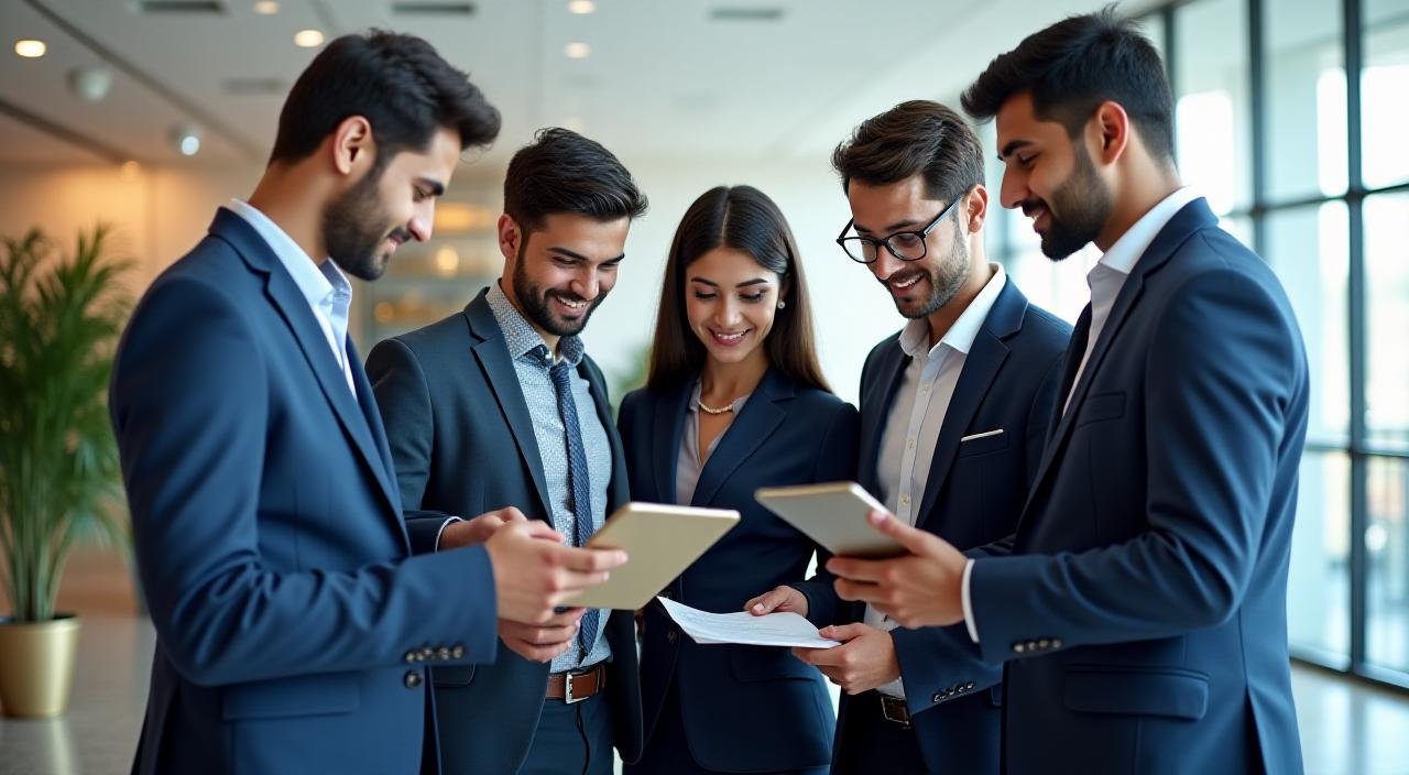 Diverse Indian business owners collaborating in a modern setting